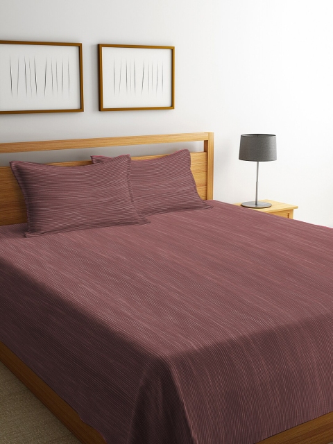 

KLOTTHE Brown Woven Design Double Bed Cover With 2 Pillow Covers
