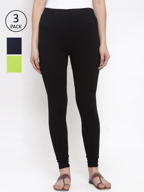 

TAG 7 Women Pack Of 3 Solid Leggings, Black