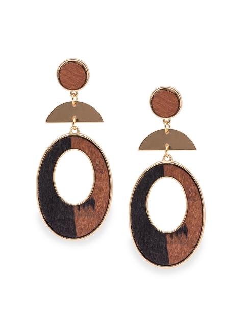 

Globus Gold-Toned & Brown Contemporary Drop Earrings