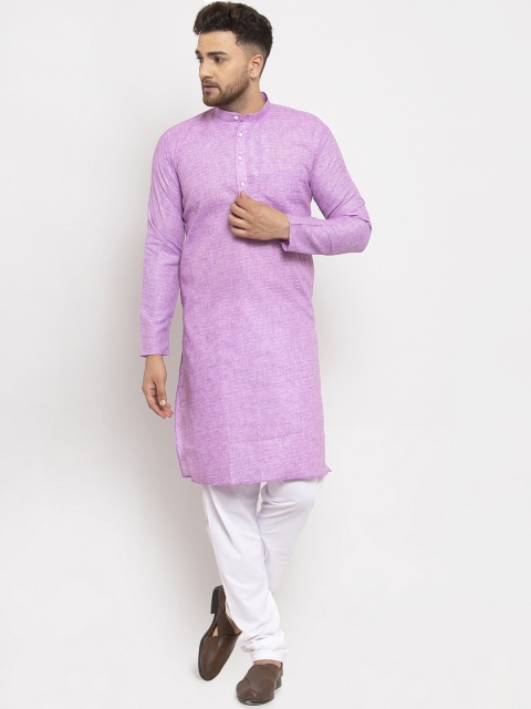 

Jompers Men Lavender Self Design Kurta with Pyjamas
