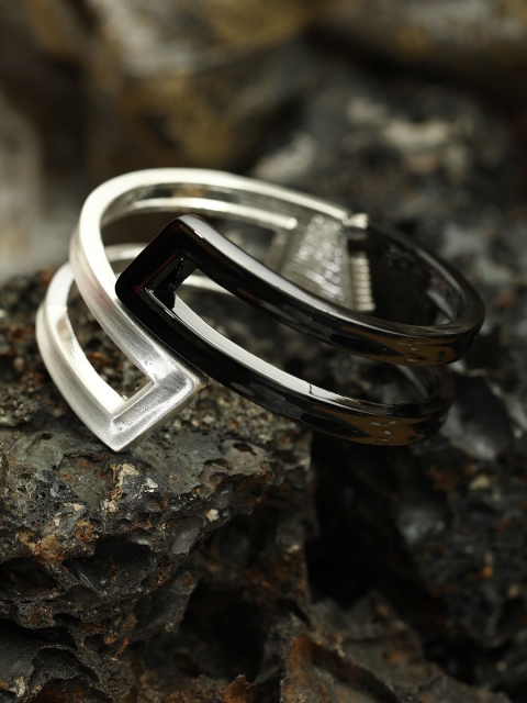 

ANIKAS CREATION Black & Silver Colourblocked Cuff Bracelet