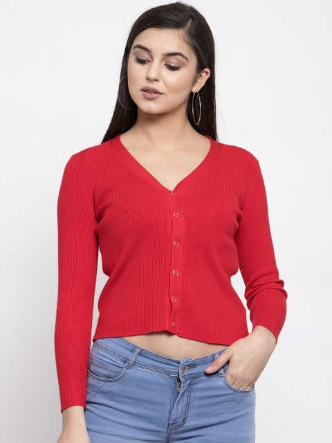 

Global Republic Women Red Solid Cardigan Sweater