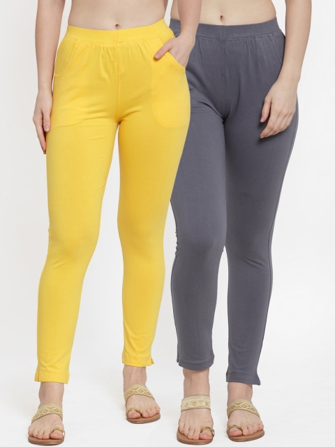 

TAG 7 Women Pack Of 2 Solid Straight-Fit Ankle-Length Leggings, Yellow