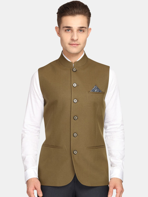 

Theme Men Green Solid Woven Nehru Jacket