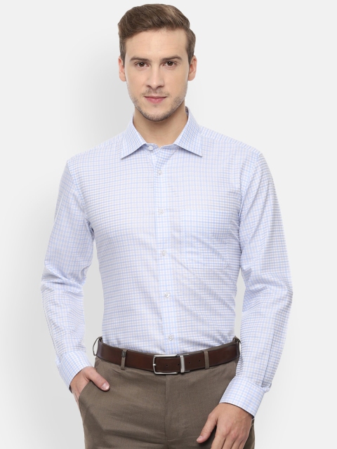 

Louis Philippe Men White & Blue Regular Fit Checked Formal Shirt