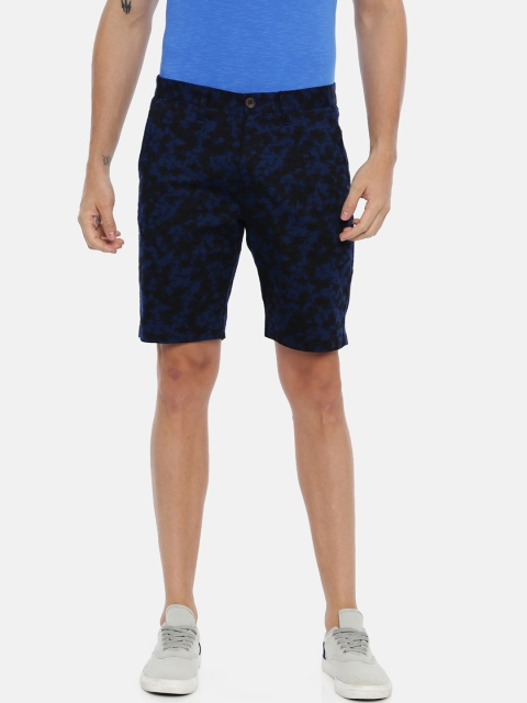 

Breakbounce Men Navy Blue & Black Camouflage Print Slim Fit Regular Shorts
