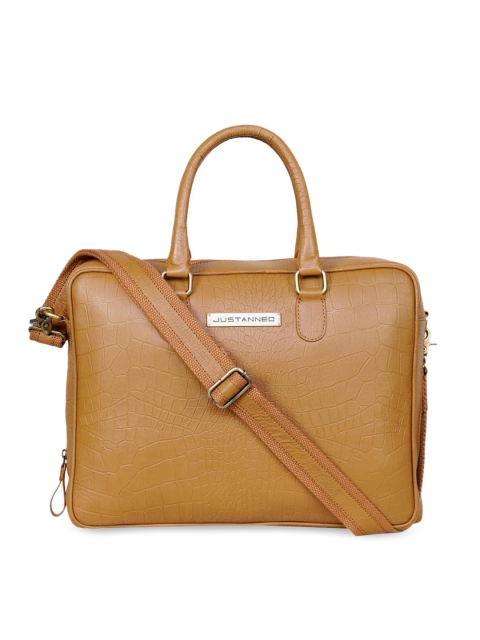 

Justanned Men Tan Textured Leather Laptop Bag