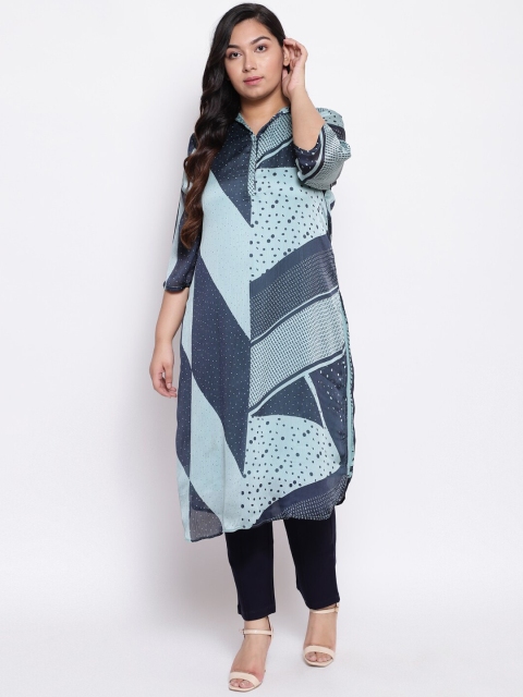 

Amydus Women Blue Colourblocked A-Line Kurta