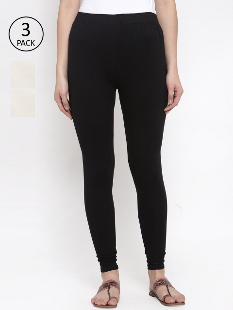 

TAG 7 Women Pack Of 3 Solid Leggings, Black