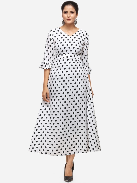 

Silk Bazar Women White Polka Dots Print Maxi Dress