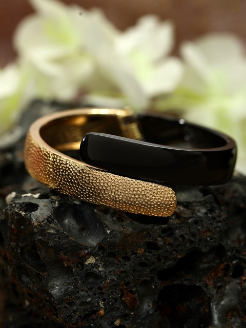 

ANIKAS CREATION Gold-Toned & Black Cuff Bracelet