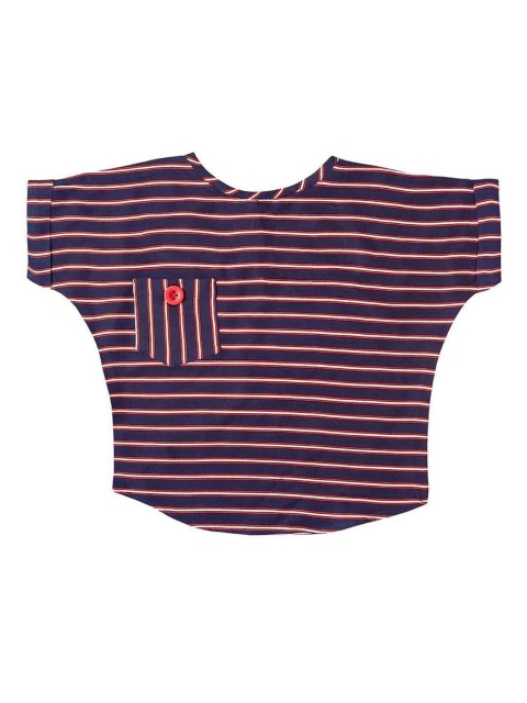 

Kid Studio Girls Navy Blue & Red Striped Blouson Pure Cotton Top