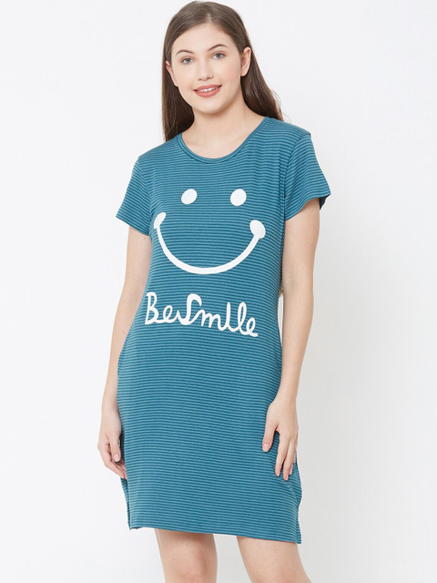 

Sweet Dreams Women Green Printed Sleep Shirt