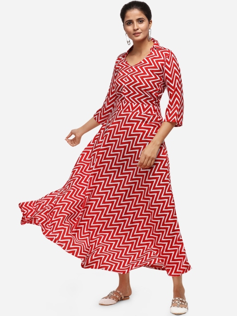 

Silk Bazar Women Red Printed Maxi Dress