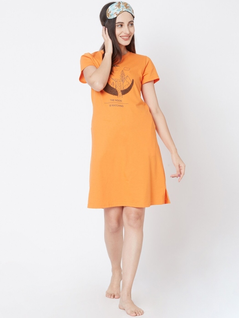

Sweet Dreams Women Orange Printed Sleep Shirt