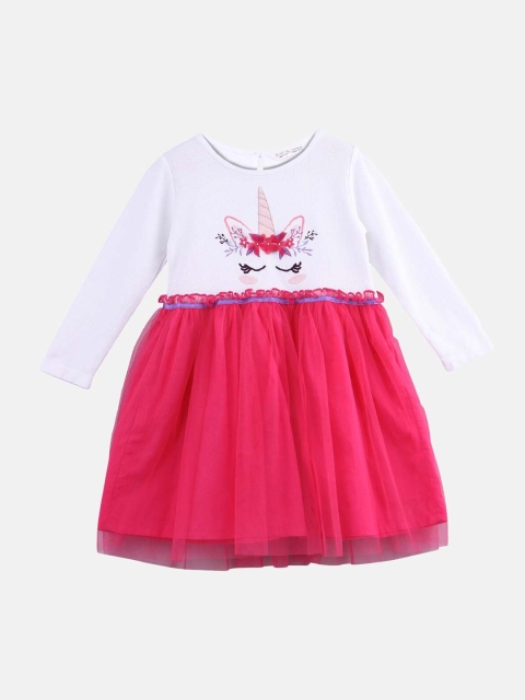

Beebay Girls White & Pink Colourblocked Fit and Flare Dress