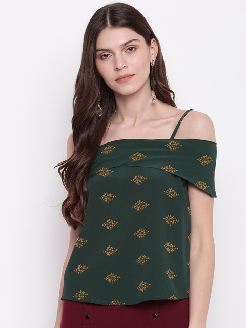 

Mayra Women Green Ethnic Printed Off-Shoulder Top