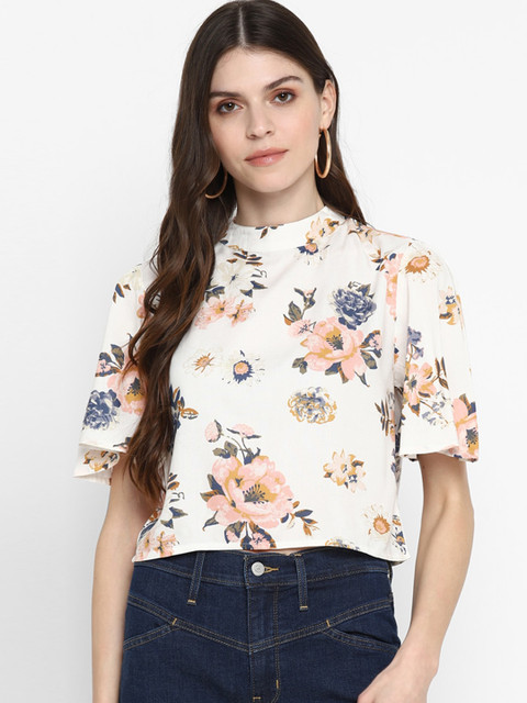 

TRENDY DIVVA Women Off-White Printed Top