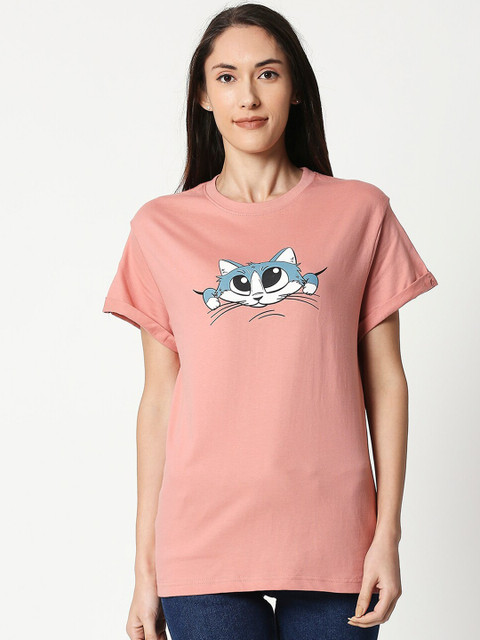 

Bewakoof Women Pink Printed Round Neck T-shirt