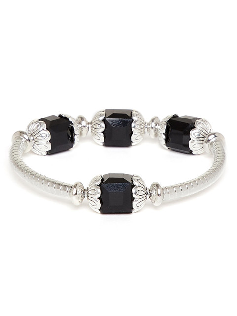 

ZeroKaata Silver-Toned & Black Elasticated Handcrafted Bracelet