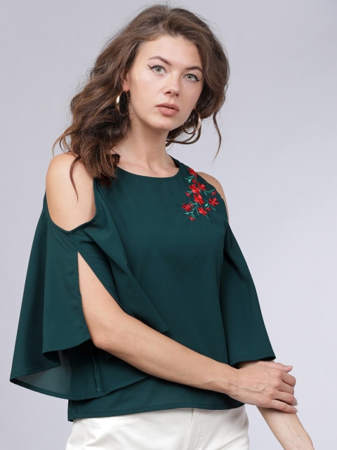 

Mumbai Slang Chic Women Green Embroidered Top