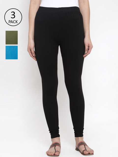 

TAG 7 Women Pack Of 3 Solid Leggings, Black