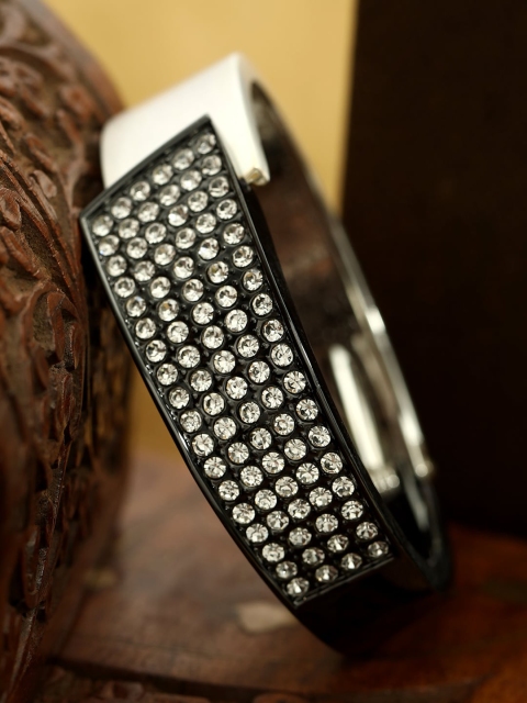 

ANIKAS CREATION Women Black & Silver-Plated Hand Painted Cuff Bracelet