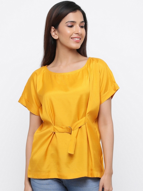 

Jaipur Kurti Women Mustard Yellow Solid Cinched Waist Top