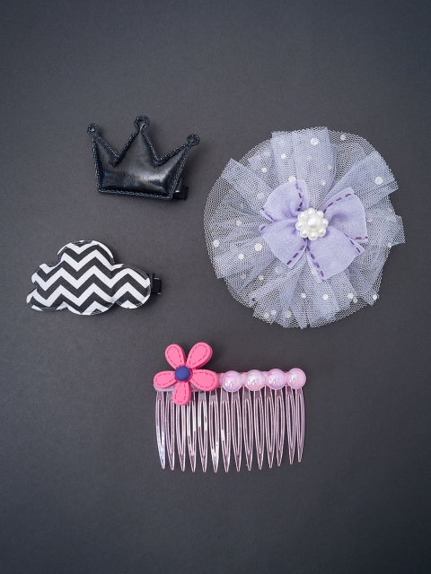 

Golden Peacock Girls Multicoloured & Grey Set of 4 Lace Hair Accessory Set, Multi
