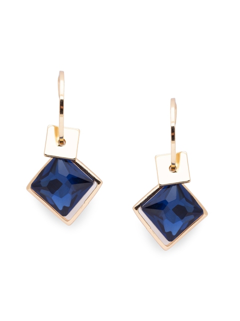 

Globus Gold-Plated & Navy Blue Geometric Drop Earrings