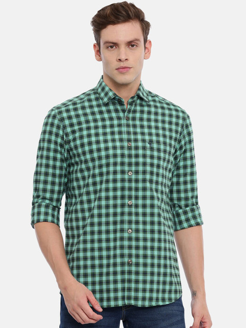 

Classic Polo Men Green & Black Slim Fit Checked Casual Shirt