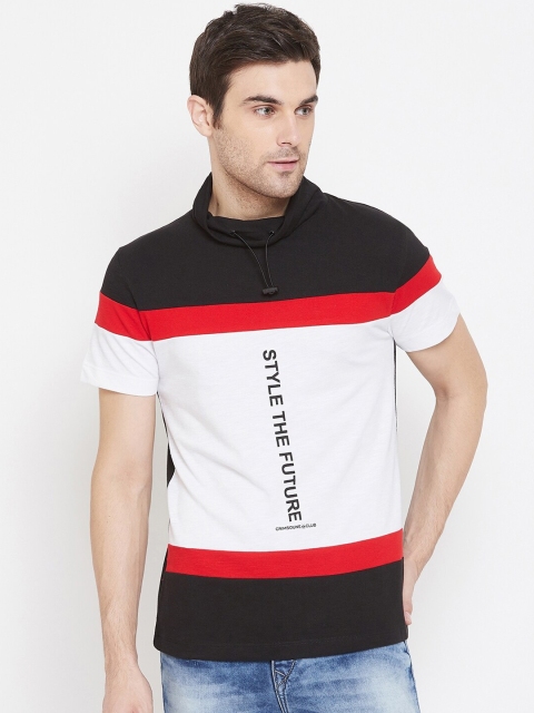 

Crimsoune Club Men White & Black Colourblocked Slim Fit High Neck T-shirt