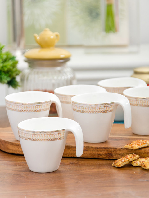 

White Gold White 6-Pieces Printed Porcelain Cups Set