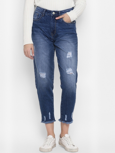 

FOSH Women Blue Straight Fit High-Rise Mildly Distressed Jeans