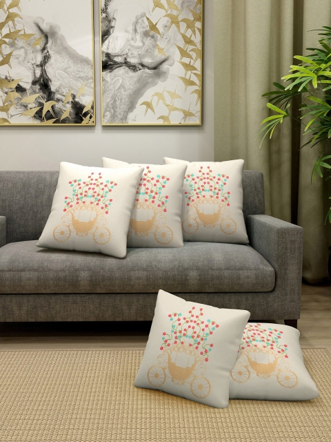 

KLOTTHE Set Of 5 Off-White & Beige Embroidered Square Cushions