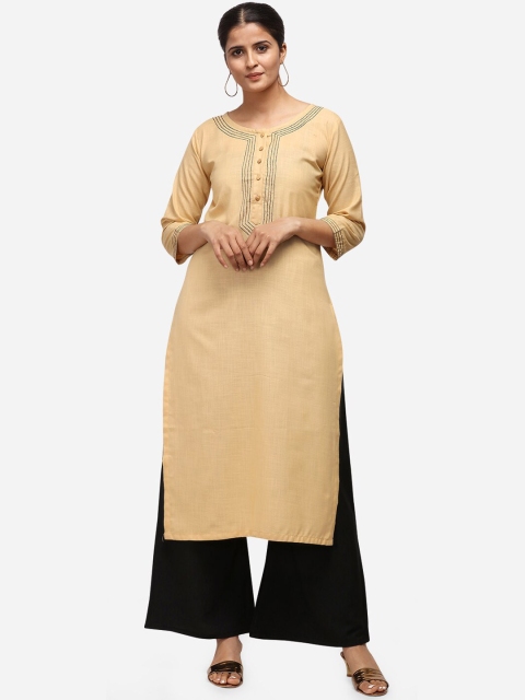 

Silk Bazar Women Beige Solid Straight Kurta