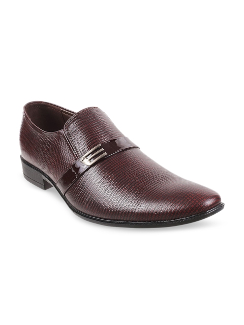 

Metro Men Maroon Textured Leather Formal Slip-Ons