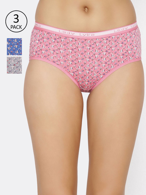 

Lady Lyka Women Pack Of 3 Printed Hipster Briefs LADY-TOUCH-5, Pink