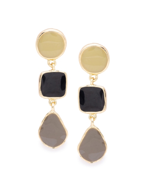 

Globus Silver-Toned & Black Geometric Drop Earrings