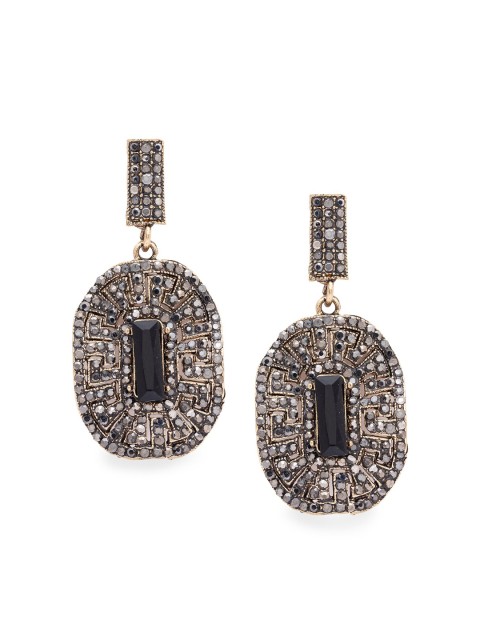 

Globus Gold-Plated & Gunmetal-Toned CZ studded Contemporary Drop Earrings