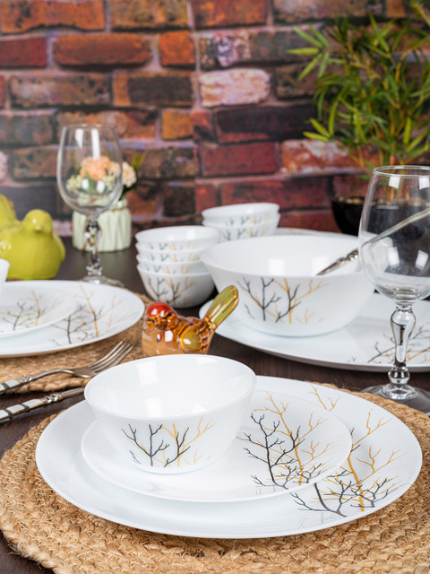 

La Opala 27 Piece Golden Fall Ivory Opalware Dinner Set, White