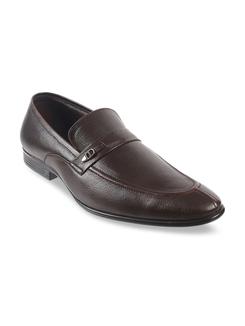 

Metro Men Brown Solid Leather Formal Slip-Ons