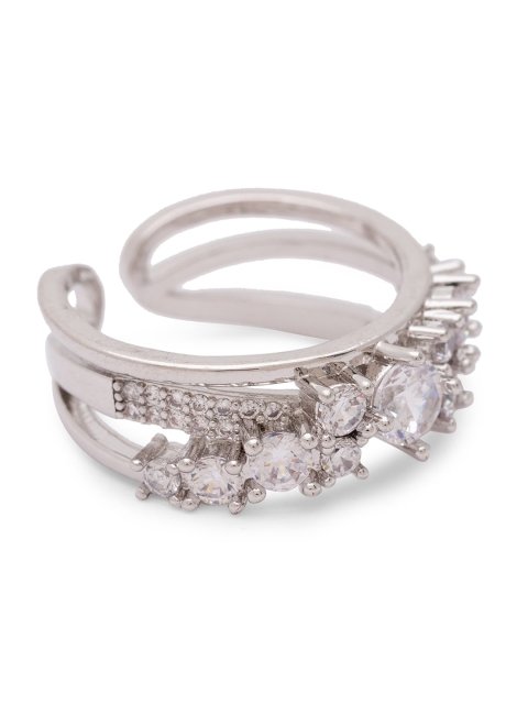 

Globus Silver-Plated & White CZ-Studded Statement Finger Ring