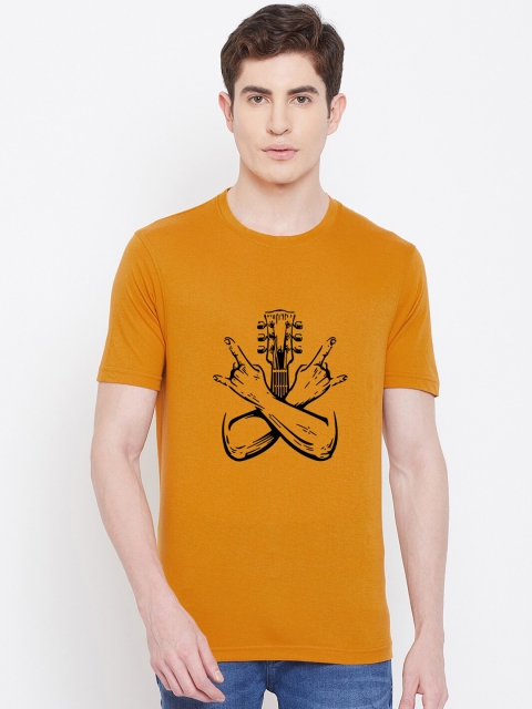 

wesquare Men Mustard Yellow Printed Round Neck T-shirt