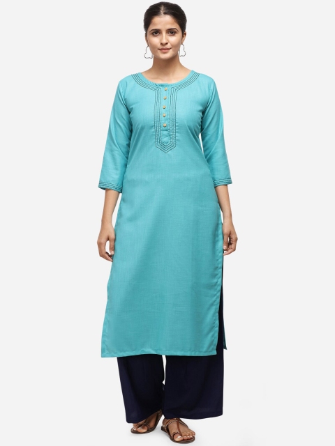 

Silk Bazar Women Teal Blue Yoke Design Straight Kurta