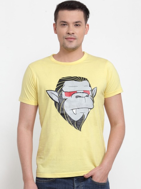 

DOOR74 Men Yellow Printed Round Neck T-shirt