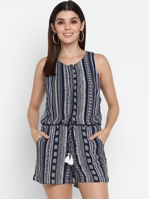 

MIAMINX Women Navy Blue & White Printed Basic Jumpsuit