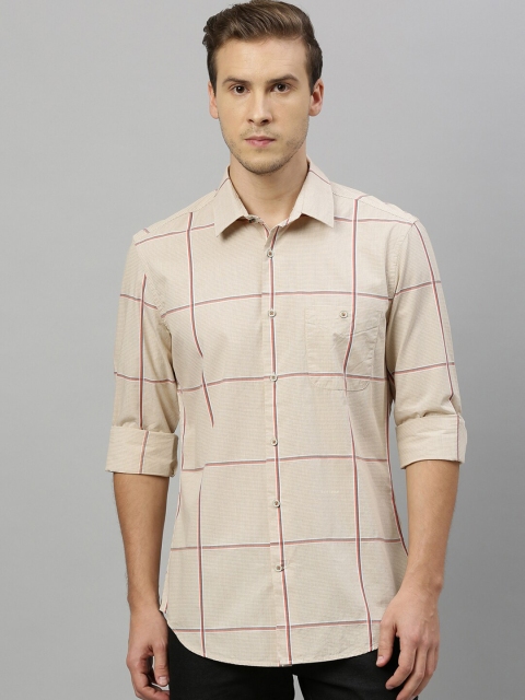 

RARE RABBIT Men Beige & Black Tailored Fit Checked Casual Shirt