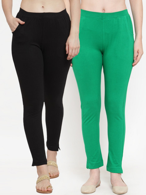 

TAG 7 Women Pack of 2 Solid Ankle-Length Leggings, Black