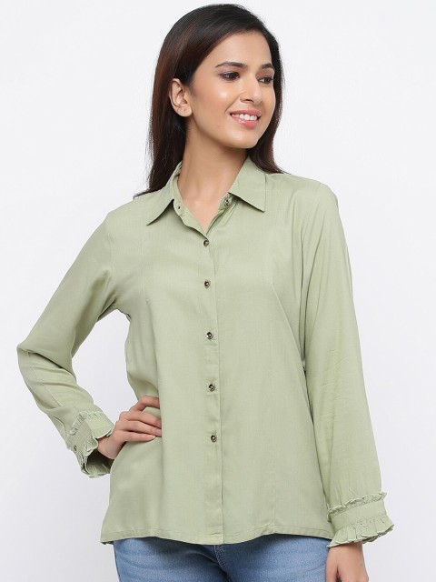 

Jaipur Kurti Women Green Regular Fit Solid Casual Shirt